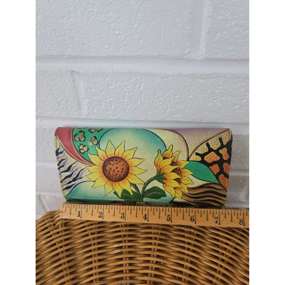 Anna By Anuschka Hand-Painted Leather Checkbook  Sunflower  Mixed Animal Print